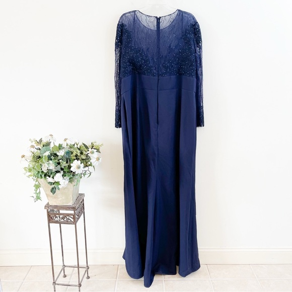 NWT Mac Duggal Plus Fabulouss 49173 Midnight Blue Lace Long Sleeve Gown 20W - Picture 9 of 14